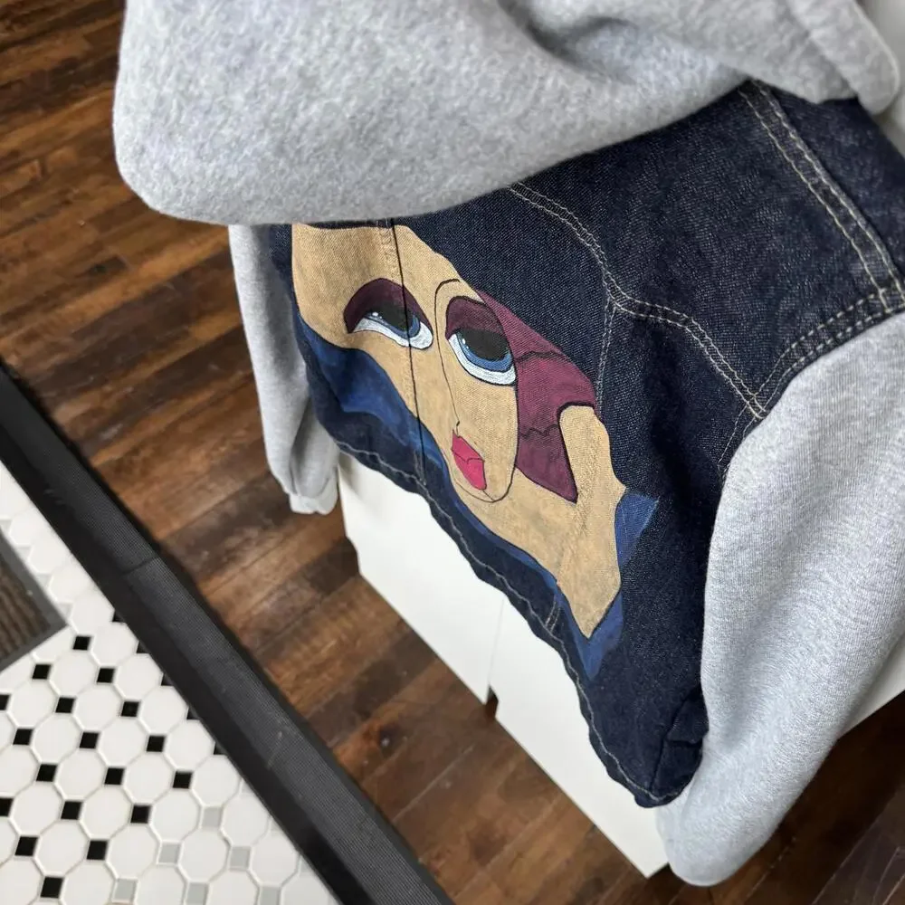 Unique Hand Painted Jean Sweater Jacket‎ Small/Large